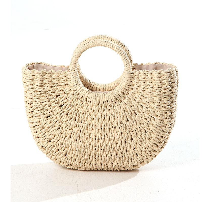 Simple All-match Portable Semi-round Straw Bag - Image 3
