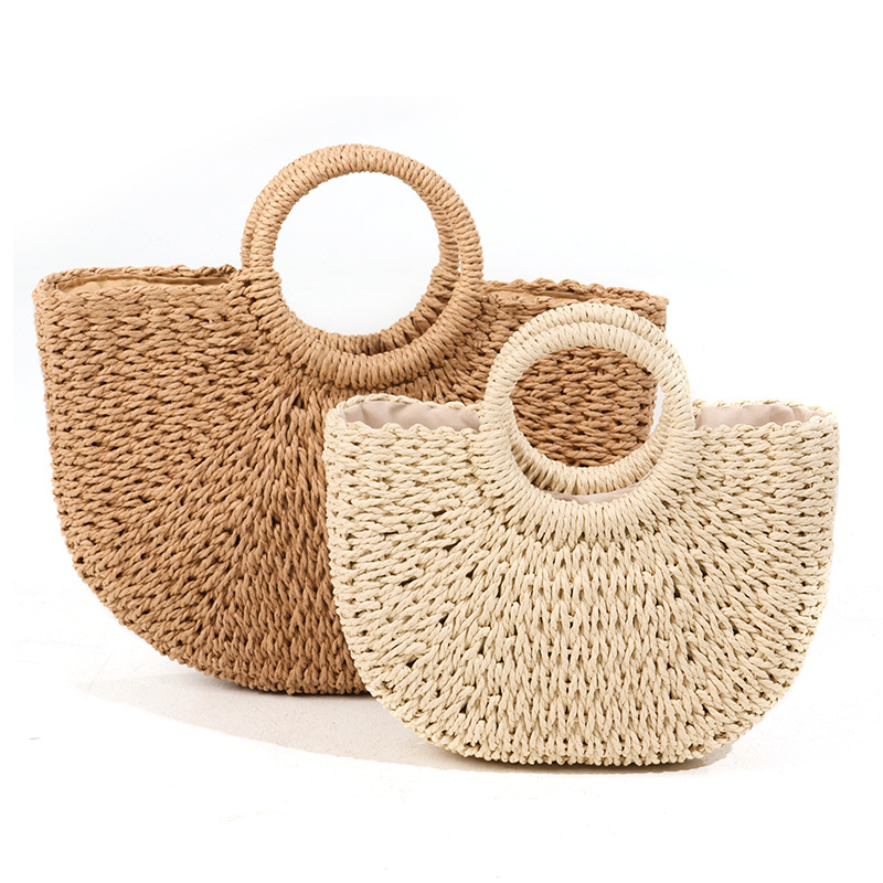 Simple All-match Portable Semi-round Straw Bag